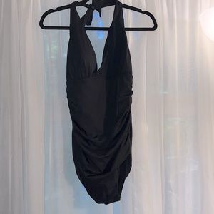 L.L. Bean black one piece halter bathing suit